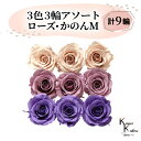 大地農園 「ローズかのんM 3色×3輪アソート 計9輪」 「シャンパンピンク グレイッシュパープル ラベンダー」 プリザーブドフラワー バラ プリザ 花材 ハーバリウム おしゃれ かわいい プレゼント 贈り物 オオチノウエン