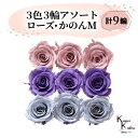 大地農園 「ローズかのんM 3色×3輪アソート 計9輪」 「ミスティローズ ラベンダー ダスティーブルー」 プリザーブドフラワー バラ プリザ 花材 ハーバリウム おしゃれ かわいい プレゼント 贈り物 オオチノウエン