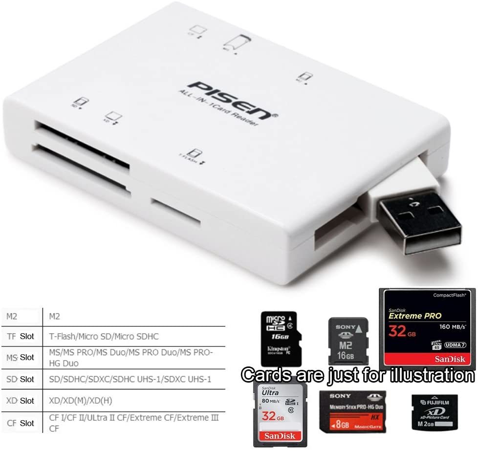 送料無料★高速転送 Pisen All - in - One USB2.0対応 メモリカードリーダー メモリカードアタブター 超便利 カメラ用 ビデオカメラ用 Droneカード SD TF MS m2スロット TS-E070