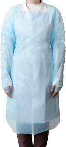 【信頼のアマノ】 袖付きエプロン 20枚 防水加工 厚生労働省管理の医療機器製造業者登録済工場 袖付きエプロン 親指フックタイプ ブルー フリーサイズ 塩素化ポリエチレン 防護服 飛沫感染防止 使い捨て CPE 実績豊富 業務用1ケース(20入り)サージカル向け手術衣 医療用