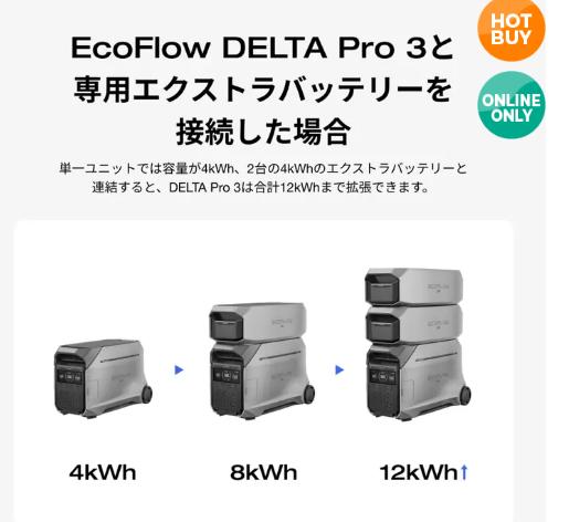 （2026/07/31）迄の特価★☆EcoFlow(エコフロー) デルタプロ3専用エクストラバッテリー4000Wh DeltaPro3 Extra Battery EFDELTAPRO3EB SDGs提携協力倉庫より発送(北海道は1000円。沖縄・離島は2000円自動加算）ポータブル電源増設用容量4kWh、出力3.6kW paladineer-10003242 日用グッズ専門店kroeus サンプル画像3