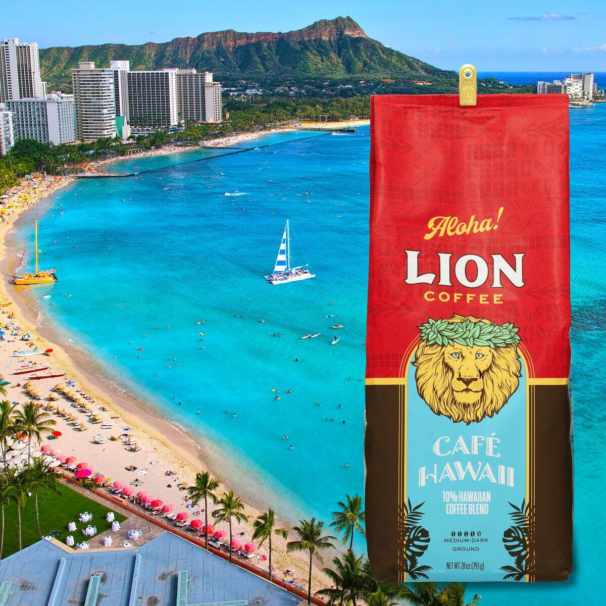 日用グッズ専門店kroeusの★送料無料(沖縄・北海道・離島を除く)☆Lion Cafe Hawaii ライオン カフェ ハワイ ミディアム ダーク ロースト コーヒー （粉 / 粉末状態） 793g×2パック　Lion Coffee Cafe Hawaii 793g (Ground) x2｜アングル3