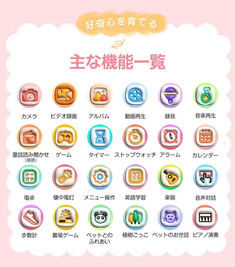 パレストShop 楽天市場店のキッズ スマートウォッチ 腕時計 子供腕時計 知育おもちゃ カメラ 4800万画素 自撮りカメラ 録画録音 ゲーム 音楽 アラーム 歩数計 英語学習 多機能 おもちゃ ウォッチ 小学生 女の子 男の子 誕生日 パーティー 入園式 入学式 入学祝い 進学祝い プレゼント ギフト 1年保証｜アングル3