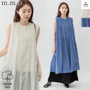 m.m.o.(エムエムオー) レディースギャザーノースリワンピース シャツワンピ マキシ丈 ロング丈 ノースリーブ クルーネック 丸首 薄手 ゆったり 体型カバ...