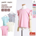 プティマイン petit main フレア袖 Tシャツ 半袖 女の子 女児 子ども 子供服 キッズ 綿100 コットン 刺しゅう ワンポイント ボーダー 110 120 130 プレゼント 9642202【202404】