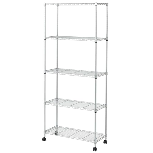 ドウシシャ メタルルミナスラック キャスター付き スチールラック幅75 5段 EL19-18755 軽量で組立簡単工具いらず 幅74.5×奥行き