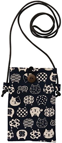 京佑(Kyoyu) 日本製 スマホ 携帯 ポシェット ポーチ ミニ ショルダー 斜めがけ にゃんこもん 猫 紺 11...