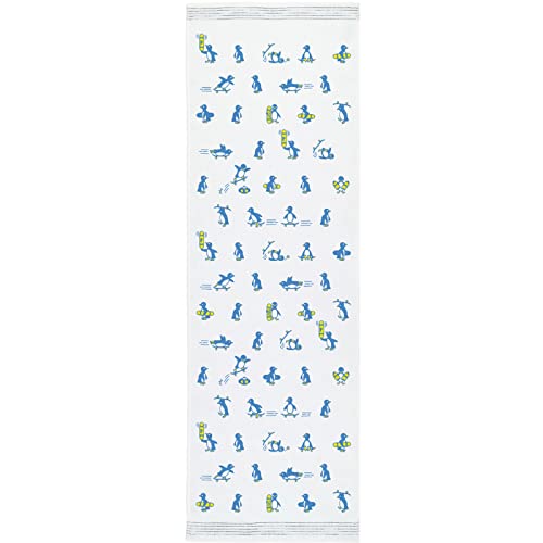 kontex コンテックス フェイスタオル 布ごよみ スケボーペンギン ブルー 約33×100cm 55966-001