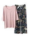 LA MIU パジャマ レディース 夏 半袖 上下セット モダール綿 大きいサイズ スラックス ルームウェア ゆったり 花柄 かわいい ホームウ