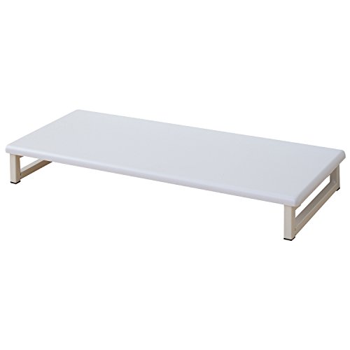 山善(YAMAZEN) モニター台 幅59×奥行25×高さ8cm コンパクト キーボード収納 PC台 組立かんたん ホワイト/アイボリー DTS