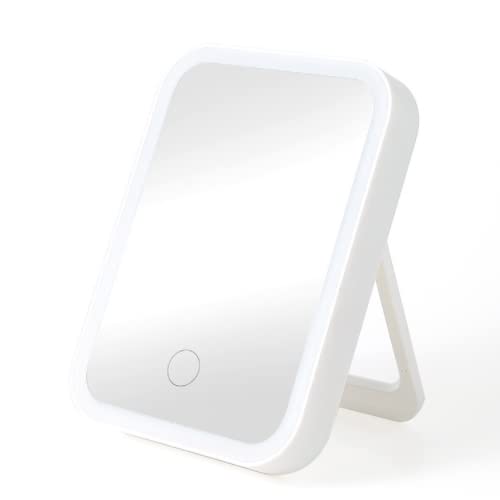 女優ミラー 卓上ミラー 鏡 手鏡 LED ライト USB コンパクト 携帯 ホワイト