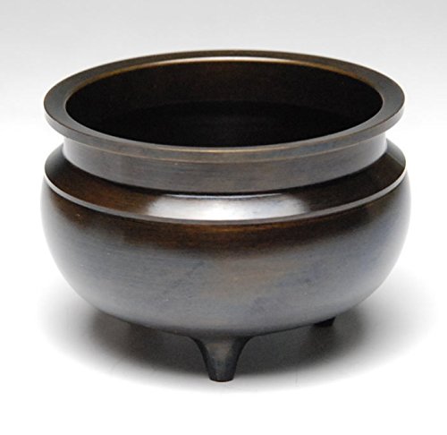 ハセガワ仏壇 香炉 机上 香呂 (真鍮製 色付) 3寸 線香立て 黒茶色