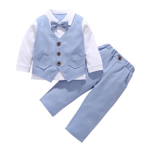 ベビー タキシードブルー/80/-・Size:80Color:ブルー・ベビー タキシード 子供服 フォーマル スーツ 3点セット（上下セット、蝶ネクタイ）・バーデーやお食い初め、お宮参り、記念写真などいろんなシーンで大活躍！・普段着にはもちろん、お出かけ、入園式、入学式、卒業式、七五三、発表会、演奏会、イベントなどのフォーマルな場面に最適です。・サイズ：80cm/90cm/100cm/110cm 詳細は下記のサイズ情報（商品の説明にて）をご参照ください。・モデルサイズ：身長90cm 体重14kg 90cm着用。説明 ベビー タキシード 子供服 フォーマル スーツ 3点セット（上下セット、蝶ネクタイ）