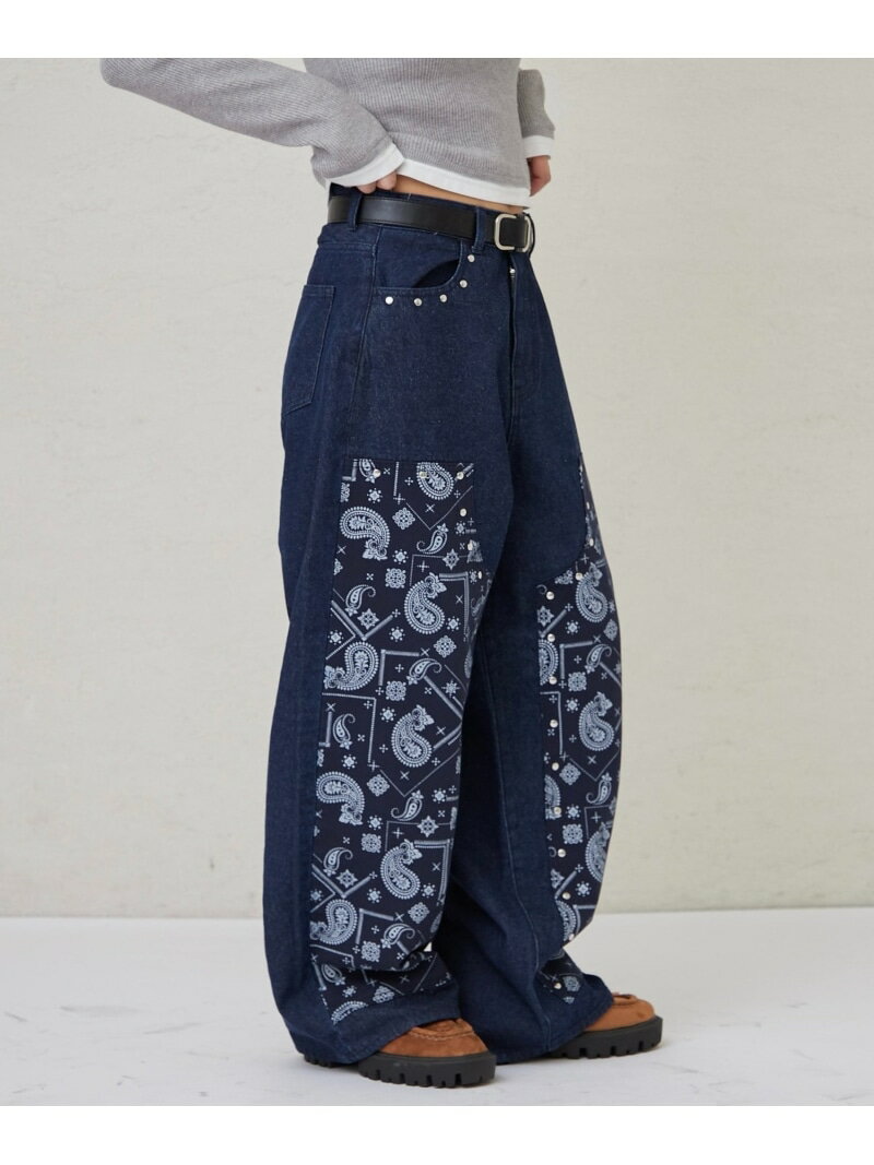 樂天商城 - 【SALE／62%OFF】【WHO'S WHO gallery】ペイズリーダブルニーデニム PAL GROUP OUTLET パル グループ アウトレット パンツ ジーンズ・デニムパンツ ブラック ネイビー【RBA_E】【送料無料】[Rakuten Fashion]