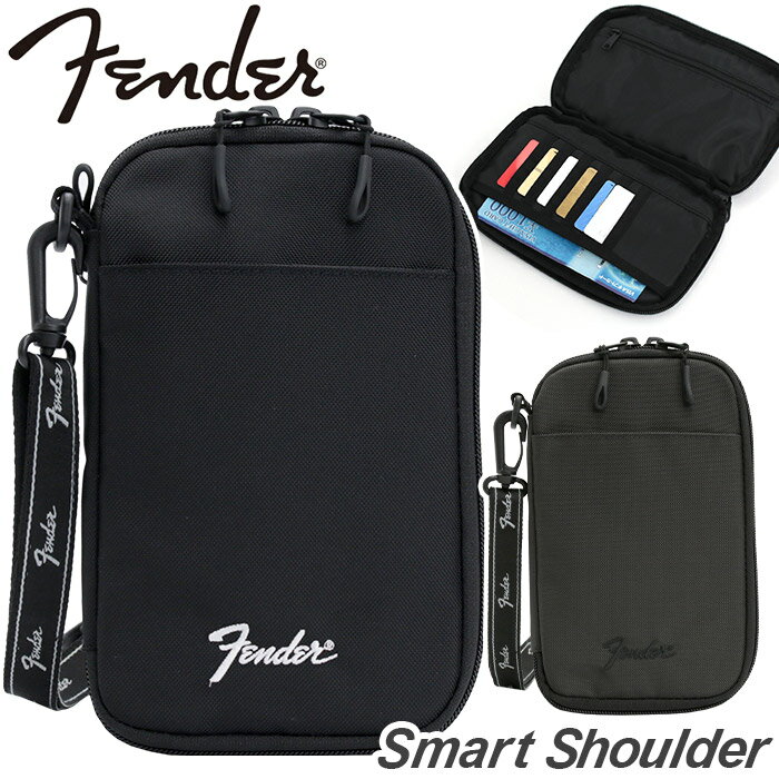世界的な楽器ブランド『Fender フェンダー』から、フェスやサブバッグとして活躍するスマートショルダーが登場。丈夫なナイロン素材を使用し、軽量ながら摩擦や型崩れに強く、毎日気軽に使いやすい仕上がりです。これひとつで持ち歩きも会計もスマートにこなせる、お財布機能付きなのも魅力。内側にはカードポケット6枚分とフリーポケットを備え、必要な小物をすっきり整理して収納できます。外側にはスマートフォンが収まるオープンポケットと、貴重品の収納に便利な縦型ファスナーポケットを備え、使いやすさにもこだわりました。ショルダーベルトにはフェンダーのロゴをあしらい、取り外してポーチ感覚でも使える2WAY仕様。シンプルな本体にもさりげないロゴ刺繍を施し、ブランドらしさを感じられるデザインに仕上げています。身軽に出かけたいシーンにぴったりのアイテムです。■メーカー品番：950-6072■カラー：ブラック、グレー■サイズ：約W12×H22×D1(cm)※メーカー参照■素材：ナイロン■重量：約150g■ポケット：(外)×2(内)カードポケット×6、フリーポケット×2■関連キーワード：Fender フェンダー ショルダーバッグ ミニショルダー＆ポーチ スマートショルダー 縦型 お財布ショルダー スマホショルダー 肩掛け 斜め掛け サブバッグ コンパクト ミニショルダー 財布 シンプル カジュアル ロゴ メンズ かっこいい ナイロン 黒 ブラック 軽量 950-6072メーカー希望小売価格はメーカーサイトに基づいて掲載しています世界的な楽器ブランド『Fender フェンダー』から、フェスやサブバッグとして活躍するスマートショルダーが登場。丈夫なナイロン素材を使用し、軽量ながら摩擦や型崩れに強く、毎日気軽に使いやすい仕上がりです。これひとつで持ち歩きも会計もスマートにこなせる、お財布機能付きなのも魅力。内側にはカードポケット6枚分とフリーポケットを備え、必要な小物をすっきり整理して収納できます。外側にはスマートフォンが収まるオープンポケットと、貴重品の収納に便利な縦型ファスナーポケットを備え、使いやすさにもこだわりました。ショルダーベルトにはフェンダーのロゴをあしらい、取り外してポーチ感覚でも使える2WAY仕様。シンプルな本体にもさりげないロゴ刺繍を施し、ブランドらしさを感じられるデザインに仕上げています。身軽に出かけたいシーンにぴったりのアイテムです。■メーカー品番：950-6072■カラー：ブラック、グレー■サイズ：約W12×H22×D1(cm)※メーカー参照■素材：ナイロン■重量：約150g■ポケット：(外)×2(内)カードポケット×6、フリーポケット×2■関連キーワード：Fender フェンダー ショルダーバッグ ミニショルダー＆ポーチ スマートショルダー 縦型 お財布ショルダー スマホショルダー 肩掛け 斜め掛け サブバッグ コンパクト ミニショルダー 財布 シンプル カジュアル ロゴ メンズ かっこいい ナイロン 黒 ブラック 軽量 950-6072ブランドのアイテム一覧を見る ＞＞ショルダーバッグの一覧を見る ＞＞新着商品の一覧はこちら＞＞