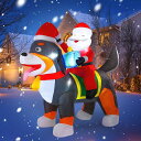 【30日限定500OFFクーポン配信】サンタクロースが犬に乗っているデザイン クリスマス デコレーション エアブロー装飾 約2.1メートル クリスマスインフレー...