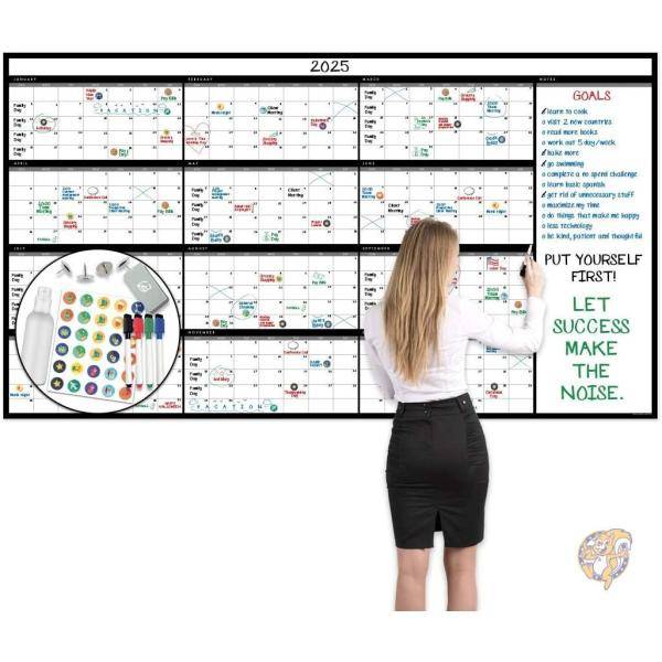 大型ドライイレース壁掛けカレンダー - 38インチ x 68インチ 日付なし 空白 2021年 繰り返し使える年次カレンダー 巨大ホワイトボード年ポスター 送料...