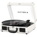 【 先着55名! 2日間限定ゾロ目555円クーポン】Victrola ビンテージ 3速 Bluetooth ポータブル スーツケース レコードプレーヤー 白 送...