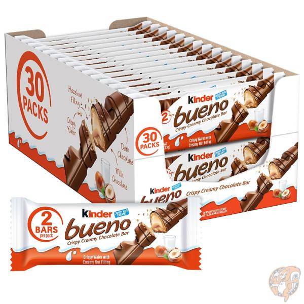 キンダー Kinder ブエノ Bueno ミルクチョコレート＆ヘーゼルナッツ クリームキャンディーバー 30個入り 1.5oz（43g）個包装 箱