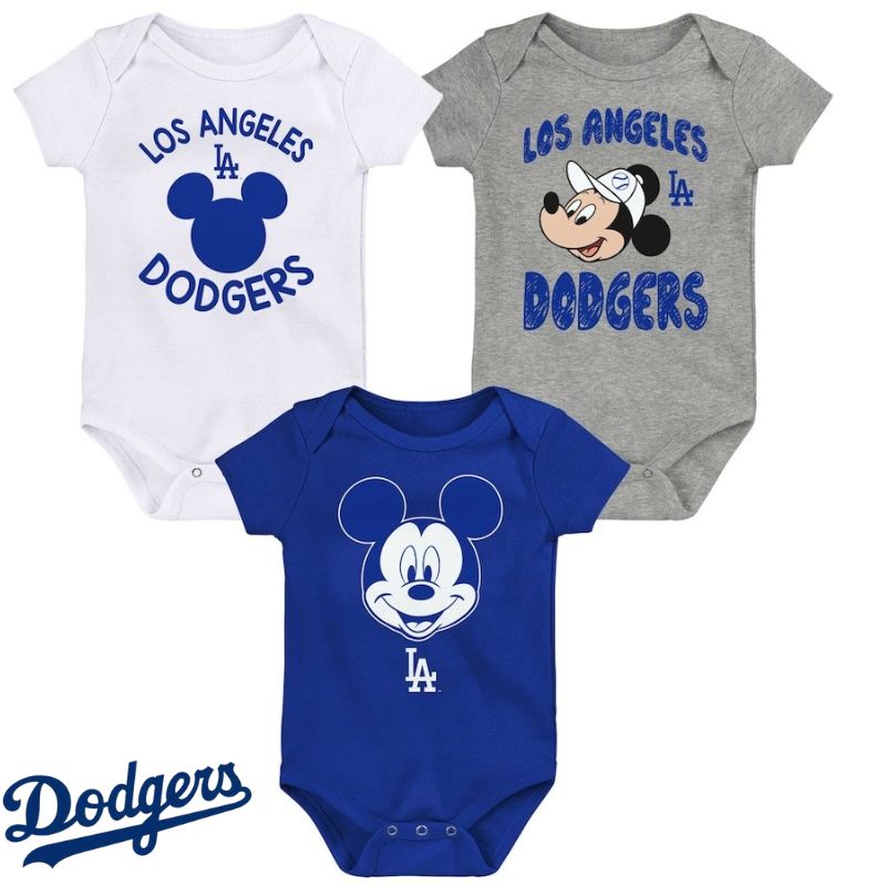 ディズニー　ベビー服 ロサンゼルスドジャース ベビー服 3パック ミッキーマウス ディズニー 幼児 MLB公式 LA Los Angeles Dodgers 出産祝い 野球 メジャーリーグ ギフト