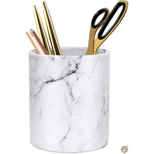 WAVEYU マーブルペンホルダー メイクアップオーガナイザー デスク装飾 鉛筆カップ 女の子/子供向け 丈夫なレザーデスクオーガナイザー