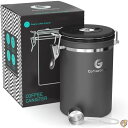 【19日20時~!1000円クーポン20名様】Coffee Gator コーヒーキャニスター 1910ml(グレー)保存容器 ステンレス製 密封バルブ・日付表示ダイヤル・計量さじ付 送料無料