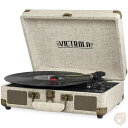 Victrolaビンテージ 3速Bluetooth ポータブルスーツケース レコードプレーヤー ベージュリネン 送料無料