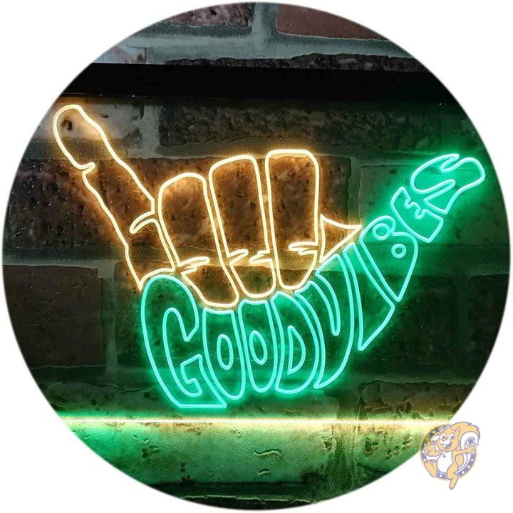 ADVPRO ネオンサイン グッドバイブ ライトアップサイン 壁 デコ グリーン イエロー 送料無料