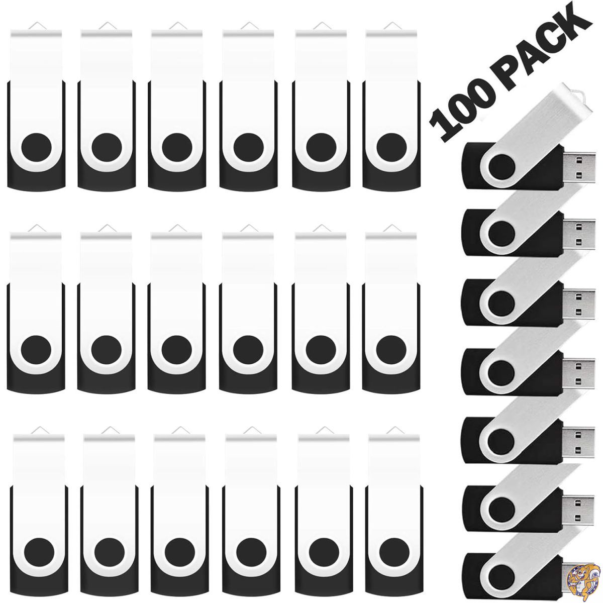 USBメモリ 4GB 100個セット EASTBULL フラッシュメモリー USB2.0 フラッシュドライブ 360° 回転式 小型メモリースティック (4GB, 100個セットブラック)