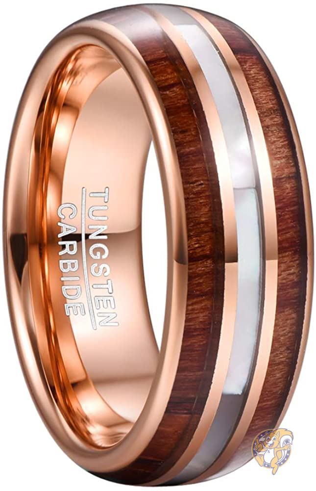 VAKKI 8mm ハワイアン コアウッド タングステンリング 真珠層シェル 結婚指輪 サイズ7~12 送料無料
