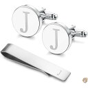 【最大2,025円OFFクーポン配布中】LOYALLOOK ステンレススチール イニシャル刻印入りカフリンクとタイピンセット アルファベット ギフトボックス付き...