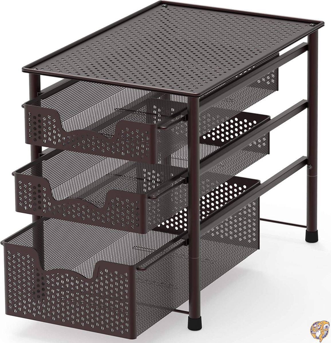 Simple Houseware 積み重ね可能 3段スライド式バスケットオーガナイザー引き出し ブロンズ