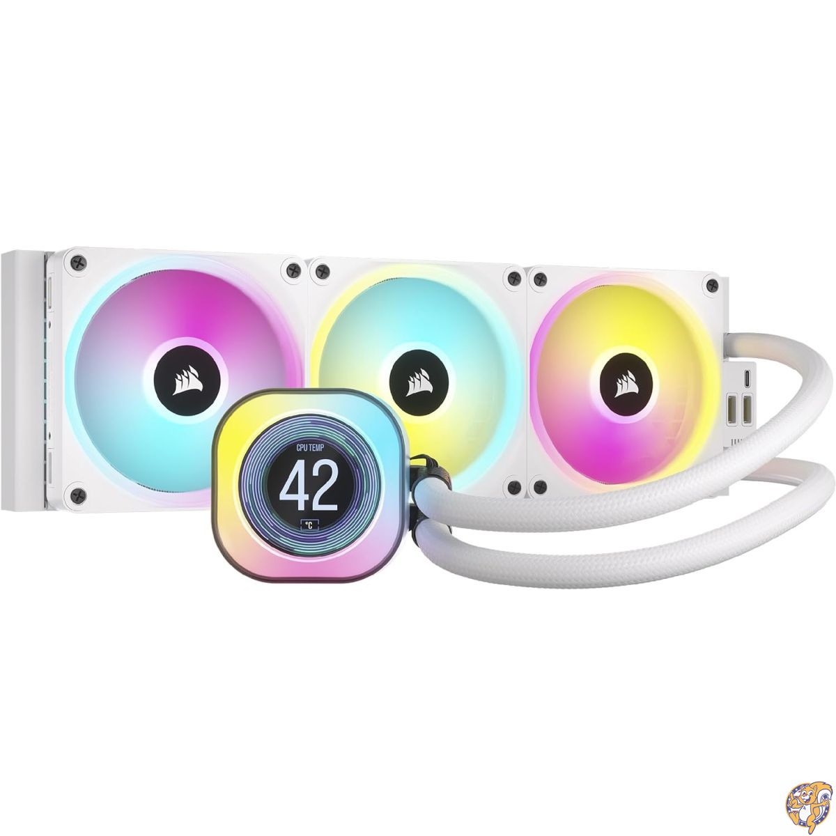 CORSAIR iCUE LINK H150i LCD AIO 水冷式 CPU クーラー - 【QX120 RGB ファン/IPS LCDスクリーン付き】 360mm ラジエーター Intel LGA 1700、AMD AM5 に対応 システムハブ付属 ホワイト CW-9061010-WW