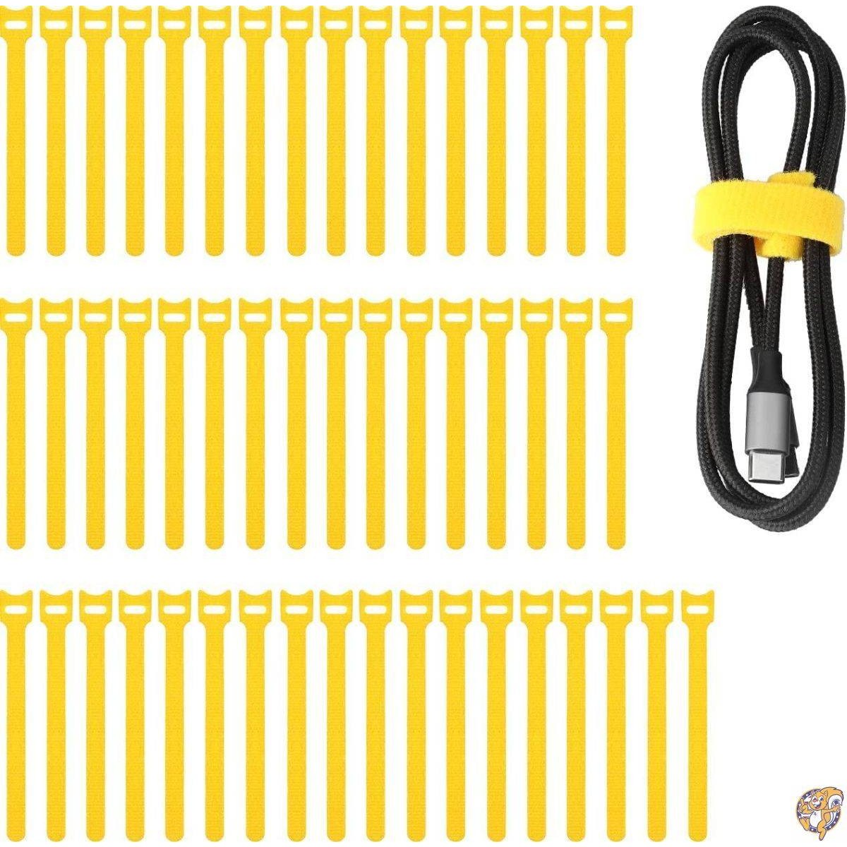 【ポイント3倍4日&5日】PASOW 50個 再利用可能 固定 調節可能 ケーブルタイ ワイヤー管理 (8インチ イエロー)