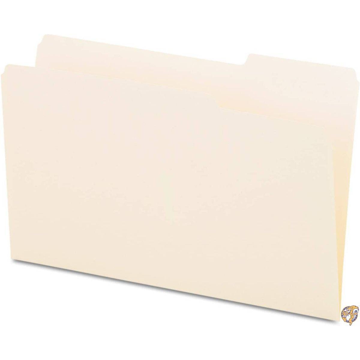 File Folders, 1/3 Cut, One-Ply Top Tab, Third Position, Legal, Manila,