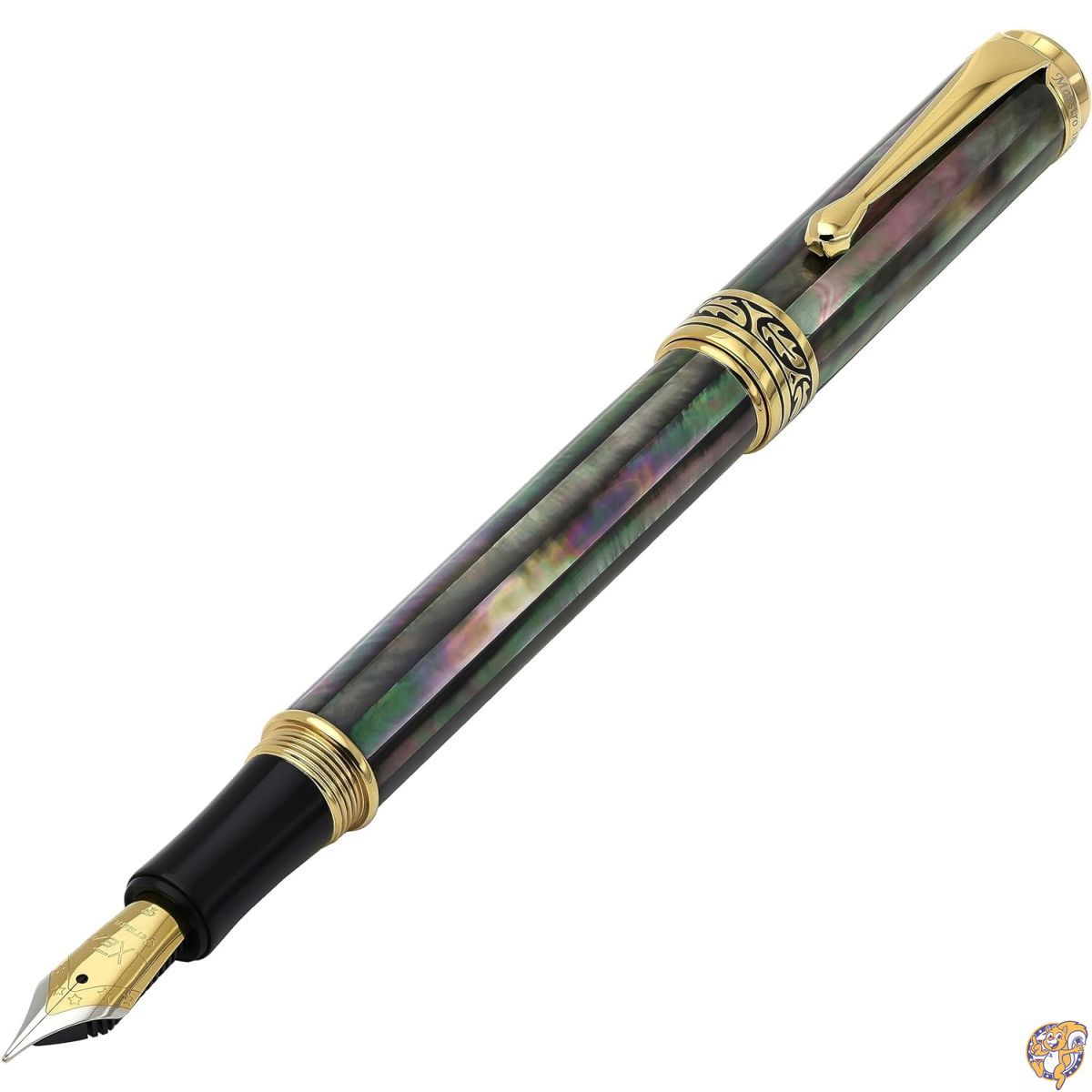 Xezo Maestro 万年筆 細字ペン先 オーシャニックタヒチブラックマザーオブパールから手作り 18Kゴールドメッキ シリアル化 玉虫色 2本同様