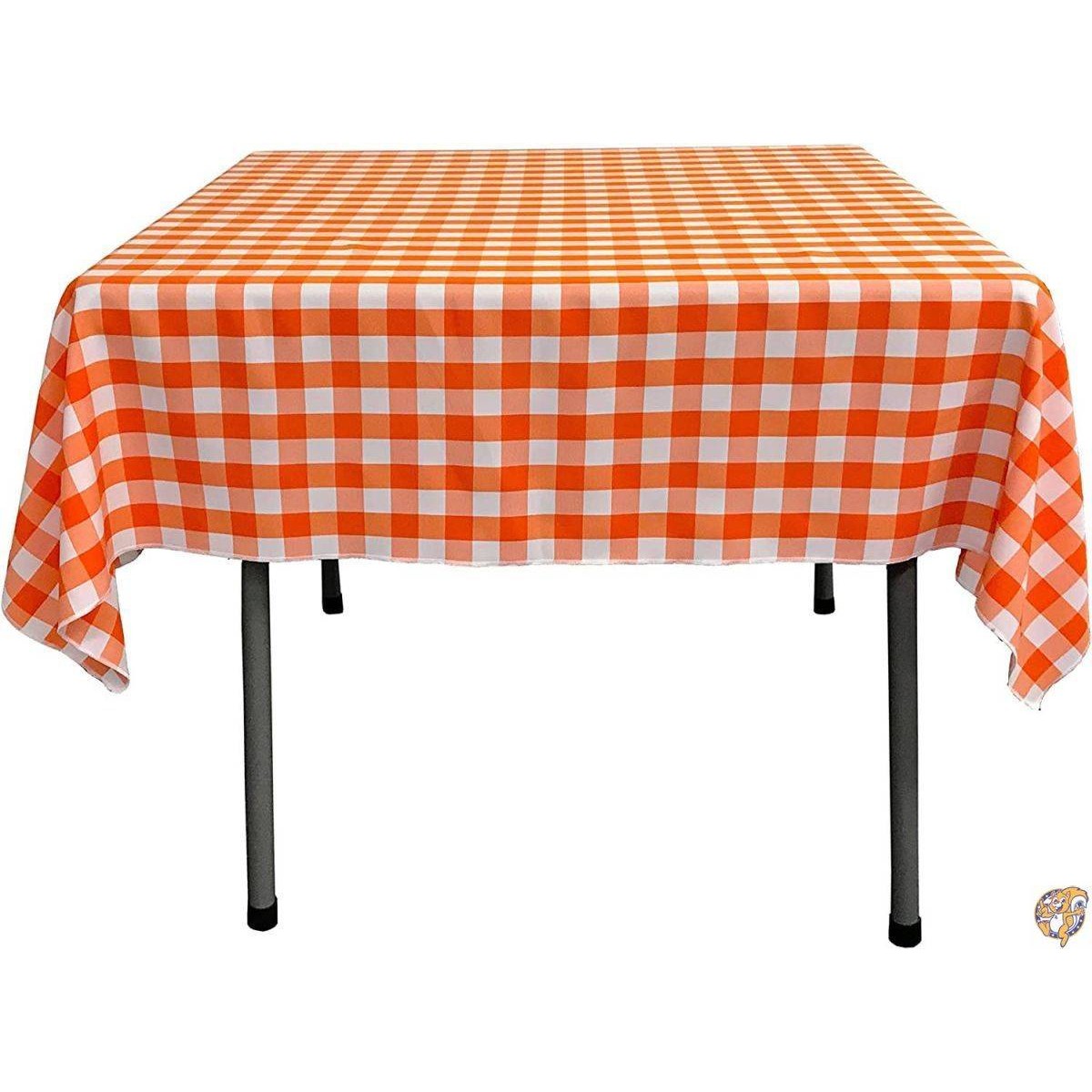 LA Linen Checkered Overlay Tablecloth, 58 by 58-Inch, Orange by LA Linen