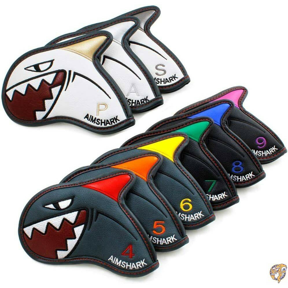 【クーポン配信中】AIMSHARK (エイムシャーク) カラーリング ゴルフアイアンカバー 9点セット ゴルフヘッドカバー (ミックスグレー+BK+WHセット)
