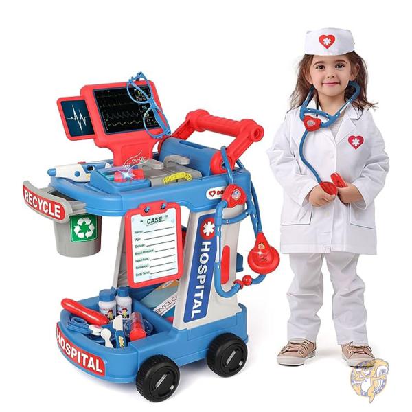 【ポイント3倍4日&5日】お医者さんごっこセット カート コスチューム 聴診器付き 幼児用 おもちゃ CP00167 Liberry リベリー