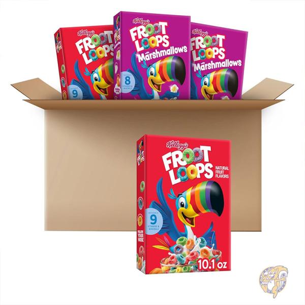 【4/30日限定★円高還元!!510円クーポン】ケロッグ フルートループ Froot Loops キッズ 朝食シリアル バラエティパック マシュマロ入り 286g 4個 SVQQPE