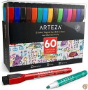 【 先着55名! 2日間限定ゾロ目555円クーポン】ARTEZA マグネット式ホワイトボードマーカー 消しゴム付き 60本パック 細字 12色 低臭インク付き ...