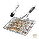 【 先着55名! 2日間限定ゾロ目555円クーポン】魚焼きバスケット 折りたたみ ポータブルステンレススチール BBQグリルバスケット しつけブラシ 収納バッグ...