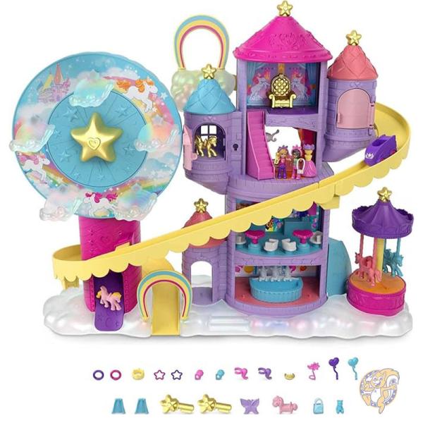 【ポイント3倍4日&5日】ポリーポケット Polly Pocket レインボーファンランド遊園地 ドールハウスセット ユニコーン/人形/アクセサリーき HBT1...