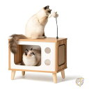 【24日20時1000円クーポン20名様】猫ハウス 木製コンドミニアム 猫ベッド テレビ型 シェルター クッション付き Rolife ロライフ