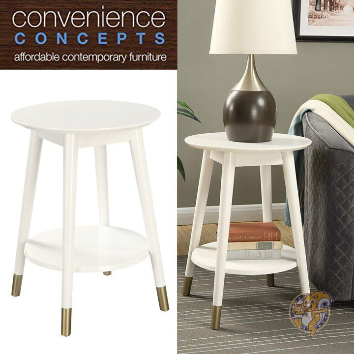 【30日限定500OFFクーポン配信】エンドテーブル ラウンド型 下段収納 ミッドセンチュリー Whiteアメリカ輸入家具　アメリカ輸入雑貨 送料無料