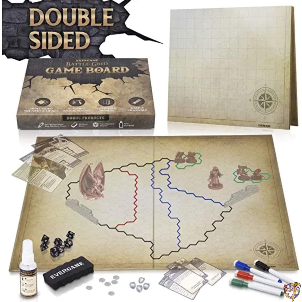 【最大2000円クーポン25日〜】EverGame - ダンジョンズ&ドラゴンズゲームマット 23 x 27インチ 究極のDND ボードゲームマップ サイコロセ...