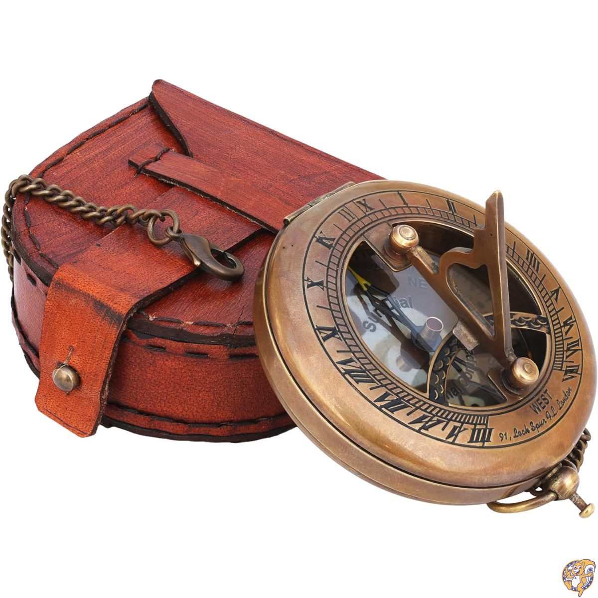 【クーポン配信中】NEOVID 真鍮日時計コンパス レザーケースとチェーン付き プッシュオープンコンパス スチームパンクアクセサリー アンティーク仕上げ 美しい...