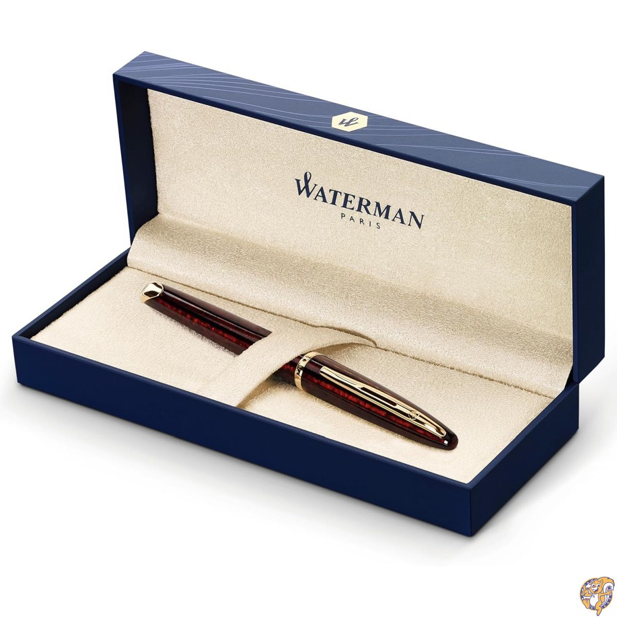 Waterman Carene Gift Box includes Medium Nib Gold Trim Fountain Pen - Amber Lacq...