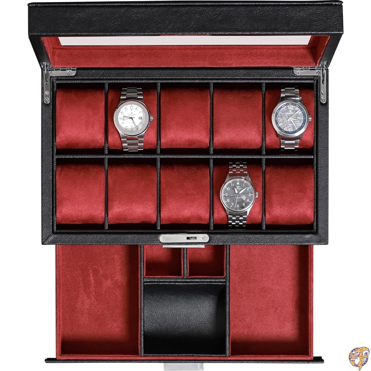 ROTHWELL (ロスウェル) 10スロット 腕時計ボックス レザー製 バレット引き出し付き 高級腕時計ケースデ..