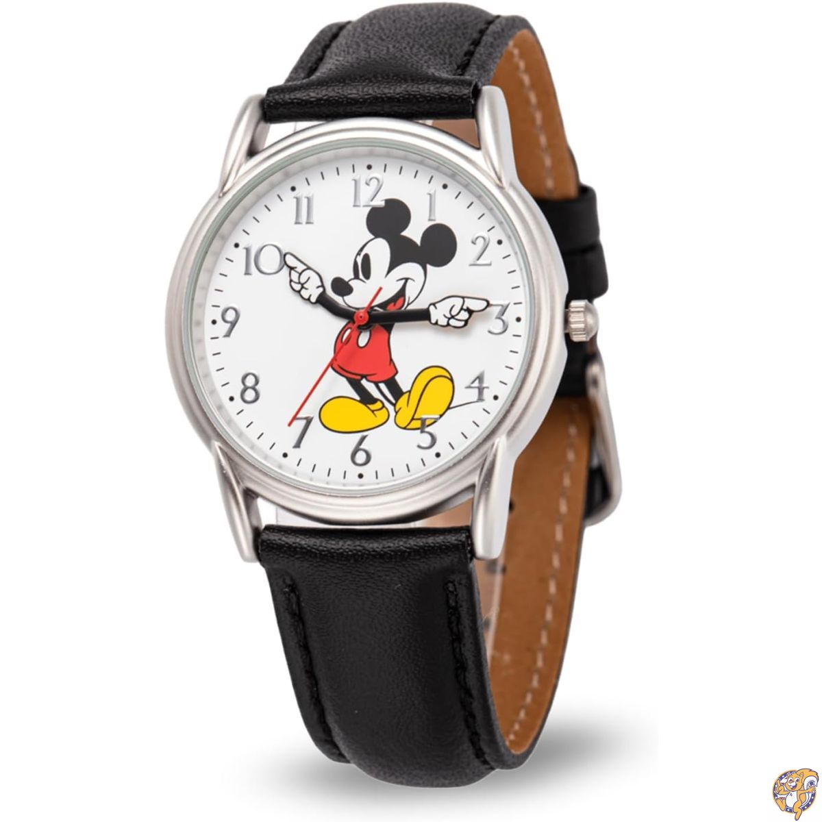 【クーポン配信中】ディズニー ミッキーマウス 大人用 クラシック カーディフ 関節式 針 アナログ クォーツ レザー ストラップ 腕時計, ブラック, ミッキーカーディフ腕時計2 - シルバーケース/ブラックレザーストラップ
